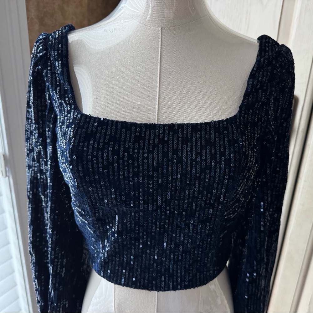 NWT Altar’d State Melody Sequin Corset Top Navy Small
